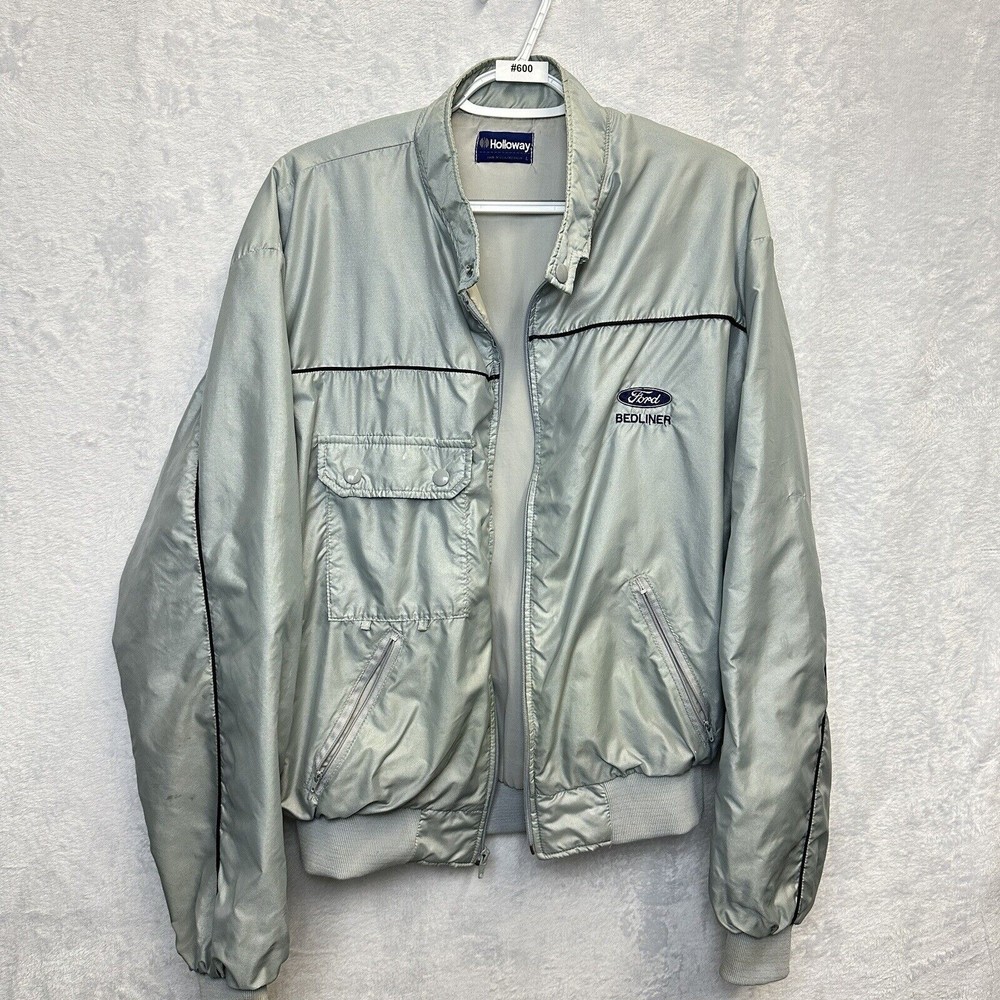 Vintage Holloway Ford Bedliner Men’s Gray Full Zip Jacket Sz L Made in USA READ